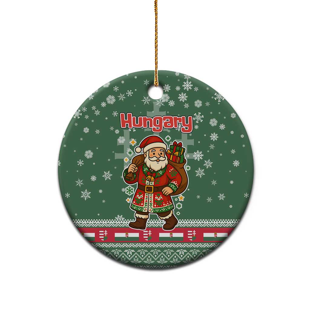 Hungary Christmas Ceramic Ornament with Green Snowflake Pattern Santa Claus Motif - Wonder Print Shop