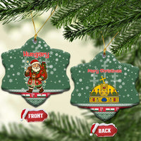 Hungary Christmas Ceramic Ornament with Green Snowflake Pattern Santa Claus Motif - Wonder Print Shop