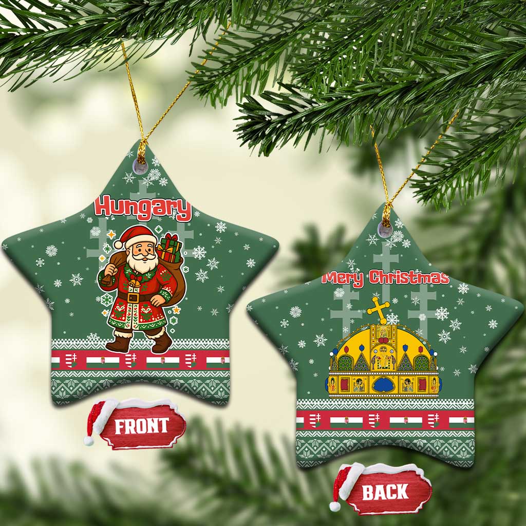 Hungary Christmas Ceramic Ornament with Green Snowflake Pattern Santa Claus Motif - Wonder Print Shop