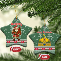 Hungary Christmas Ceramic Ornament with Green Snowflake Pattern Santa Claus Motif - Wonder Print Shop