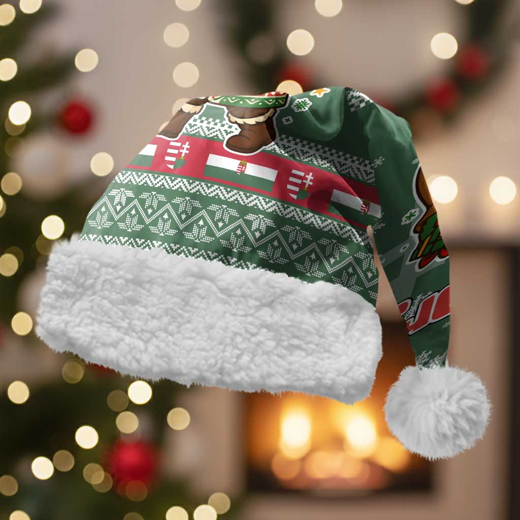 Hungary Christmas Santa Hat with Green Snowflake Pattern Santa Claus Motif - Wonder Print Shop