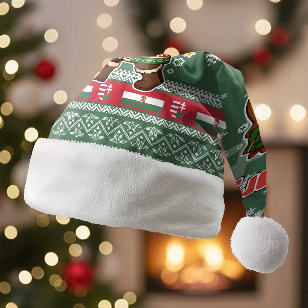 Hungary Christmas Santa Hat with Green Snowflake Pattern Santa Claus Motif - Wonder Print Shop