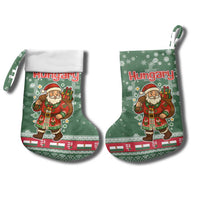 Hungary Christmas Stocking with Green Snowflake Pattern Santa Claus Motif - Wonder Print Shop