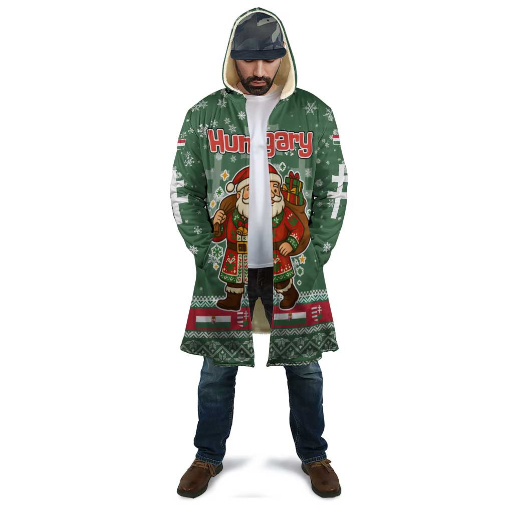 Hungary Christmas Cloak with Green Snowflake Pattern Santa Claus Motif - Wonder Print Shop