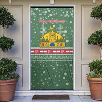 Hungary Christmas Door Cover with Green Snowflake Pattern Santa Claus Motif - Wonder Print Shop