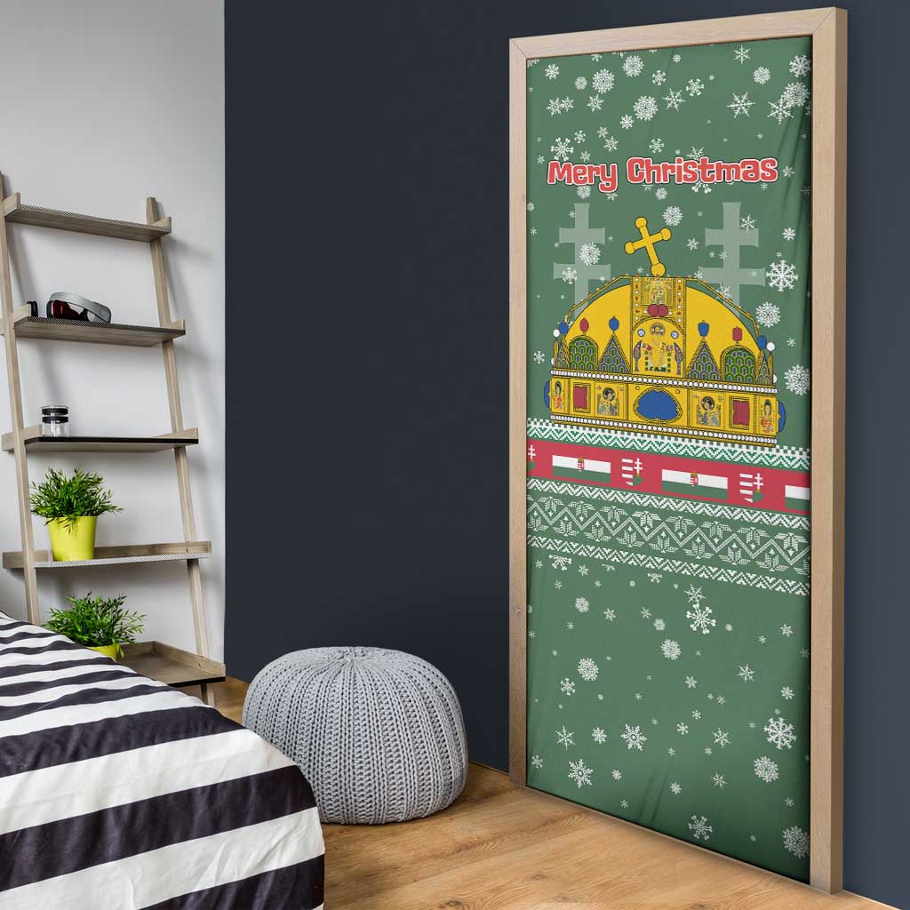 Hungary Christmas Door Cover with Green Snowflake Pattern Santa Claus Motif - Wonder Print Shop