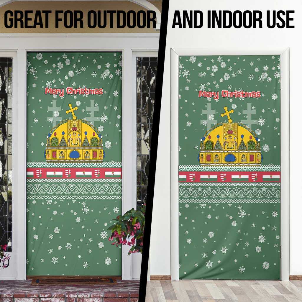 Hungary Christmas Door Cover with Green Snowflake Pattern Santa Claus Motif - Wonder Print Shop