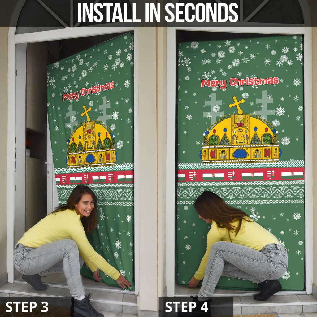 Hungary Christmas Door Cover with Green Snowflake Pattern Santa Claus Motif - Wonder Print Shop
