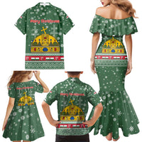 Hungary Christmas Family Matching Mermaid Dress and Hawaiian Shirt with Green Snowflake Pattern Santa Claus Motif - Wonder Print Shop