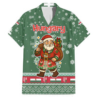 Hungary Christmas Family Matching Mermaid Dress and Hawaiian Shirt with Green Snowflake Pattern Santa Claus Motif - Wonder Print Shop
