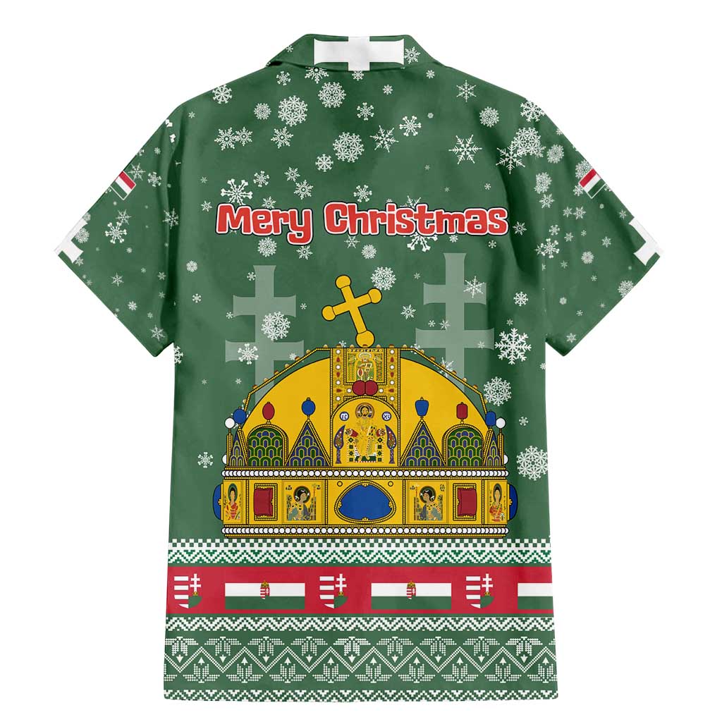 Hungary Christmas Family Matching Mermaid Dress and Hawaiian Shirt with Green Snowflake Pattern Santa Claus Motif - Wonder Print Shop