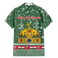 Hungary Christmas Family Matching Mermaid Dress and Hawaiian Shirt with Green Snowflake Pattern Santa Claus Motif - Wonder Print Shop