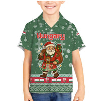 Hungary Christmas Family Matching Mermaid Dress and Hawaiian Shirt with Green Snowflake Pattern Santa Claus Motif - Wonder Print Shop