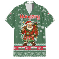 Hungary Christmas Family Matching Off The Shoulder Long Sleeve Dress and Hawaiian Shirt with Green Snowflake Pattern Santa Claus Motif - Wonder Print Shop
