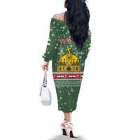 Hungary Christmas Family Matching Off The Shoulder Long Sleeve Dress and Hawaiian Shirt with Green Snowflake Pattern Santa Claus Motif - Wonder Print Shop