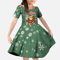 Hungary Christmas Family Matching Off Shoulder Maxi Dress and Hawaiian Shirt with Green Snowflake Pattern Santa Claus Motif - Wonder Print Shop
