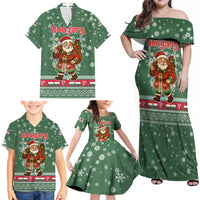 Hungary Christmas Family Matching Off Shoulder Maxi Dress and Hawaiian Shirt with Green Snowflake Pattern Santa Claus Motif - Wonder Print Shop