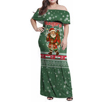 Hungary Christmas Family Matching Off Shoulder Maxi Dress and Hawaiian Shirt with Green Snowflake Pattern Santa Claus Motif - Wonder Print Shop