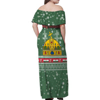 Hungary Christmas Family Matching Off Shoulder Maxi Dress and Hawaiian Shirt with Green Snowflake Pattern Santa Claus Motif - Wonder Print Shop