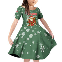 Hungary Christmas Family Matching Off Shoulder Short Dress and Hawaiian Shirt with Green Snowflake Pattern Santa Claus Motif - Wonder Print Shop