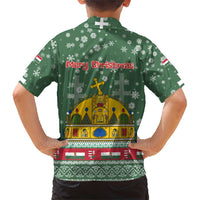 Hungary Christmas Family Matching Short Sleeve Bodycon Dress and Hawaiian Shirt with Green Snowflake Pattern Santa Claus Motif - Wonder Print Shop