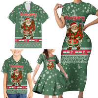 Hungary Christmas Family Matching Short Sleeve Bodycon Dress and Hawaiian Shirt with Green Snowflake Pattern Santa Claus Motif - Wonder Print Shop
