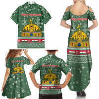 Hungary Christmas Family Matching Summer Maxi Dress and Hawaiian Shirt with Green Snowflake Pattern Santa Claus Motif - Wonder Print Shop