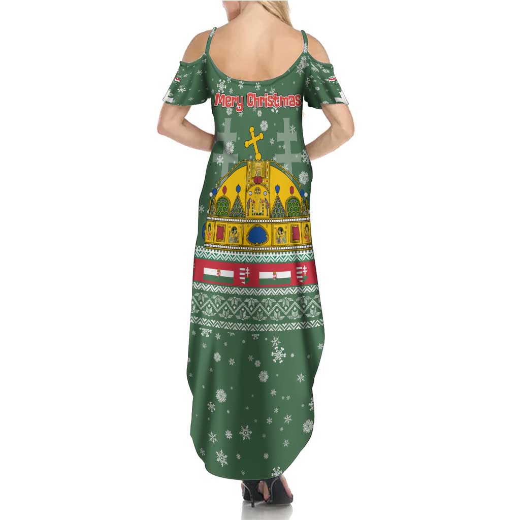 Hungary Christmas Family Matching Summer Maxi Dress and Hawaiian Shirt with Green Snowflake Pattern Santa Claus Motif - Wonder Print Shop