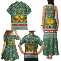 Hungary Christmas Family Matching Tank Maxi Dress and Hawaiian Shirt with Green Snowflake Pattern Santa Claus Motif - Wonder Print Shop