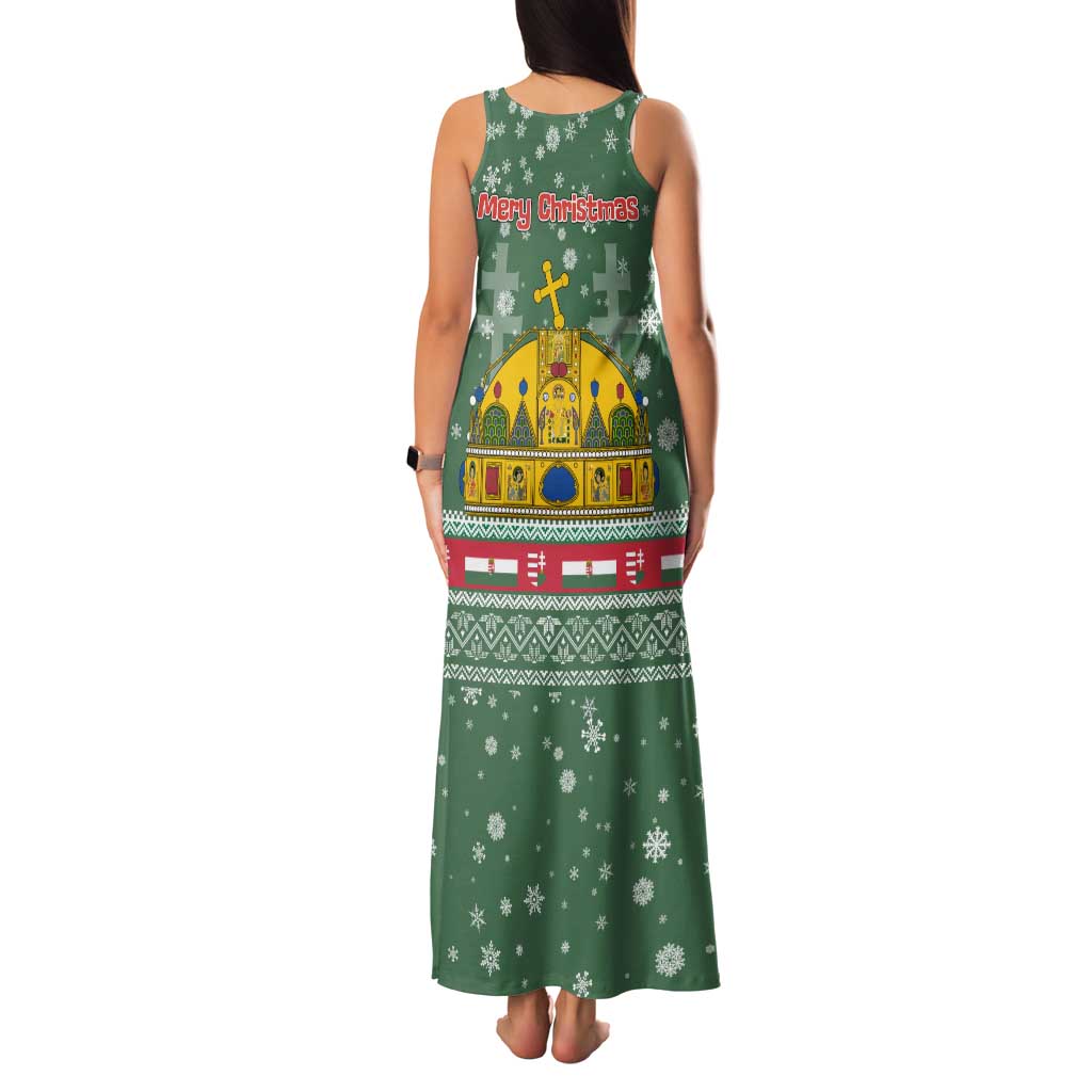 Hungary Christmas Family Matching Tank Maxi Dress and Hawaiian Shirt with Green Snowflake Pattern Santa Claus Motif - Wonder Print Shop