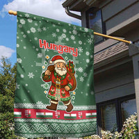 Hungary Christmas Garden Flag with Green Snowflake Pattern Santa Claus Motif - Wonder Print Shop