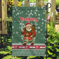 Hungary Christmas Garden Flag with Green Snowflake Pattern Santa Claus Motif - Wonder Print Shop
