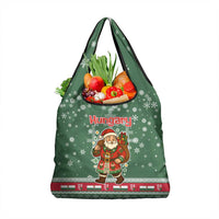Hungary Christmas Grocery Bag with Green Snowflake Pattern Santa Claus Motif - Wonder Print Shop