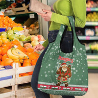 Hungary Christmas Grocery Bag with Green Snowflake Pattern Santa Claus Motif - Wonder Print Shop