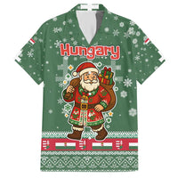 Hungary Christmas Hawaiian Shirt with Green Snowflake Pattern Santa Claus Motif - Wonder Print Shop