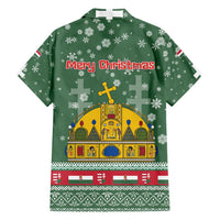 Hungary Christmas Hawaiian Shirt with Green Snowflake Pattern Santa Claus Motif - Wonder Print Shop