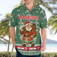 Hungary Christmas Hawaiian Shirt with Green Snowflake Pattern Santa Claus Motif - Wonder Print Shop