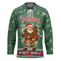 Hungary Christmas Hockey Jersey with Green Snowflake Pattern Santa Claus Motif - Wonder Print Shop