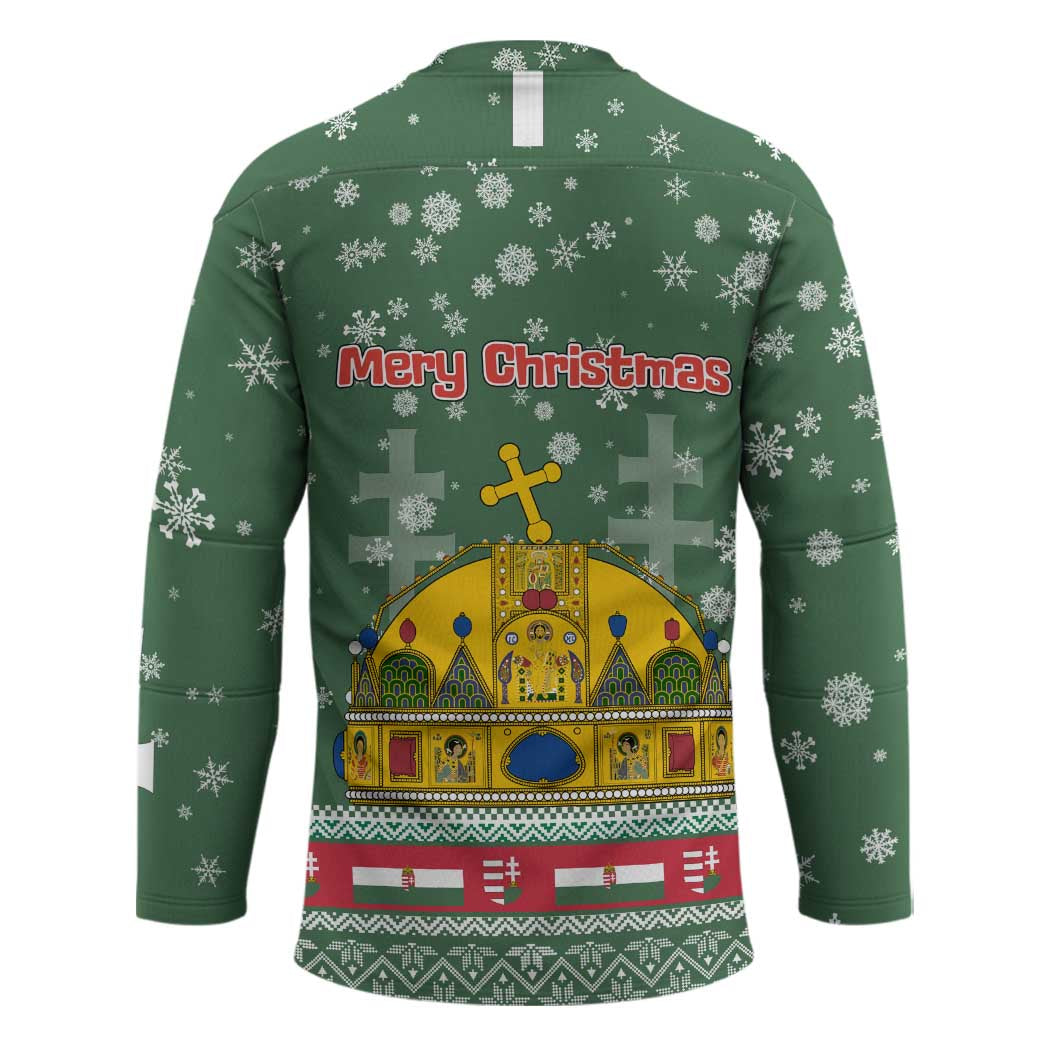Hungary Christmas Hockey Jersey with Green Snowflake Pattern Santa Claus Motif - Wonder Print Shop