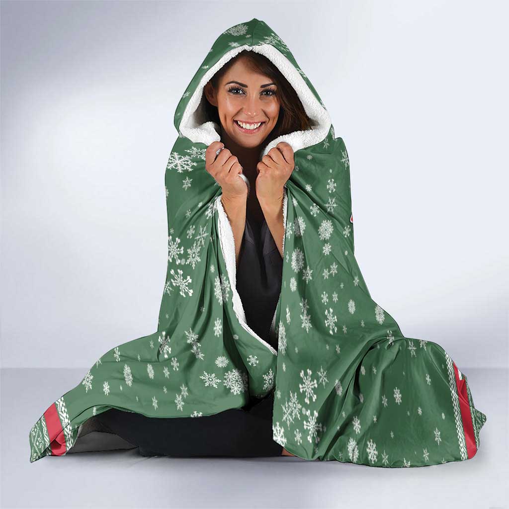 Hungary Christmas Hooded Blanket with Green Snowflake Pattern Santa Claus Motif - Wonder Print Shop