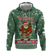 Hungary Christmas Hoodie with Green Snowflake Pattern Santa Claus Motif - Wonder Print Shop