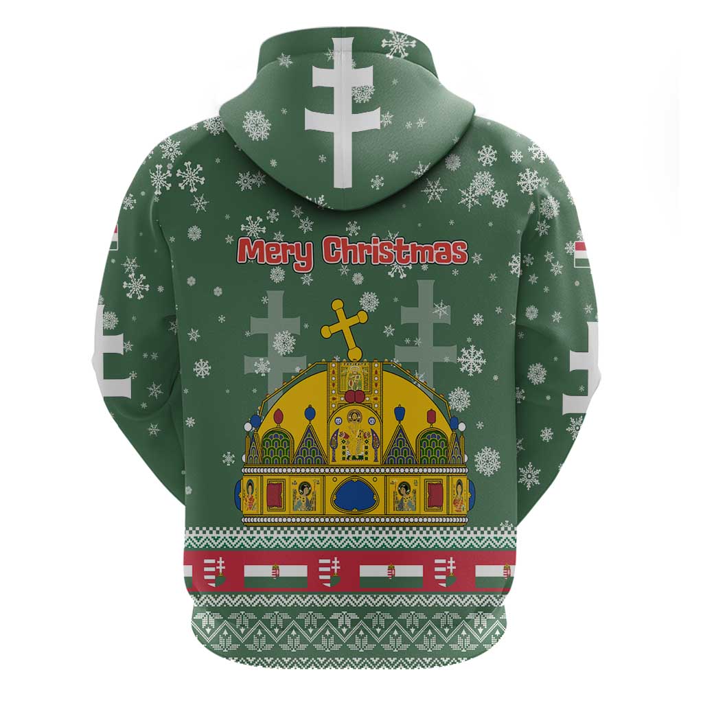 Hungary Christmas Hoodie with Green Snowflake Pattern Santa Claus Motif - Wonder Print Shop