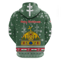 Hungary Christmas Hoodie with Green Snowflake Pattern Santa Claus Motif - Wonder Print Shop