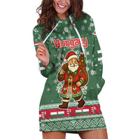 Hungary Christmas Hoodie Dress with Green Snowflake Pattern Santa Claus Motif - Wonder Print Shop