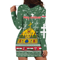 Hungary Christmas Hoodie Dress with Green Snowflake Pattern Santa Claus Motif - Wonder Print Shop