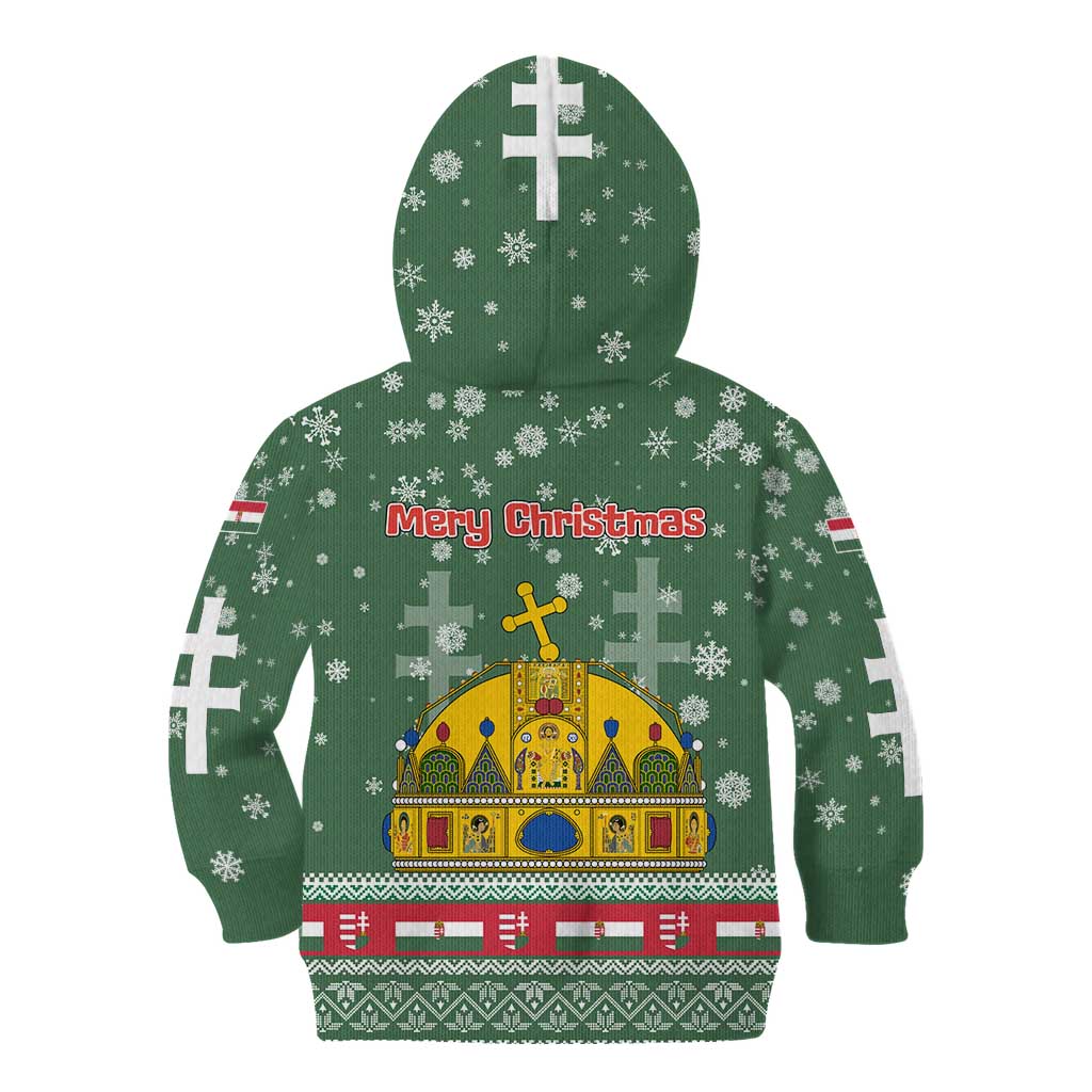 Hungary Christmas Kid Hoodie with Green Snowflake Pattern Santa Claus Motif - Wonder Print Shop