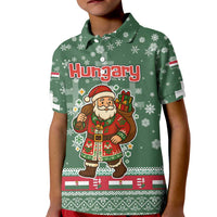 Hungary Christmas Kid Polo Shirt with Green Snowflake Pattern Santa Claus Motif - Wonder Print Shop