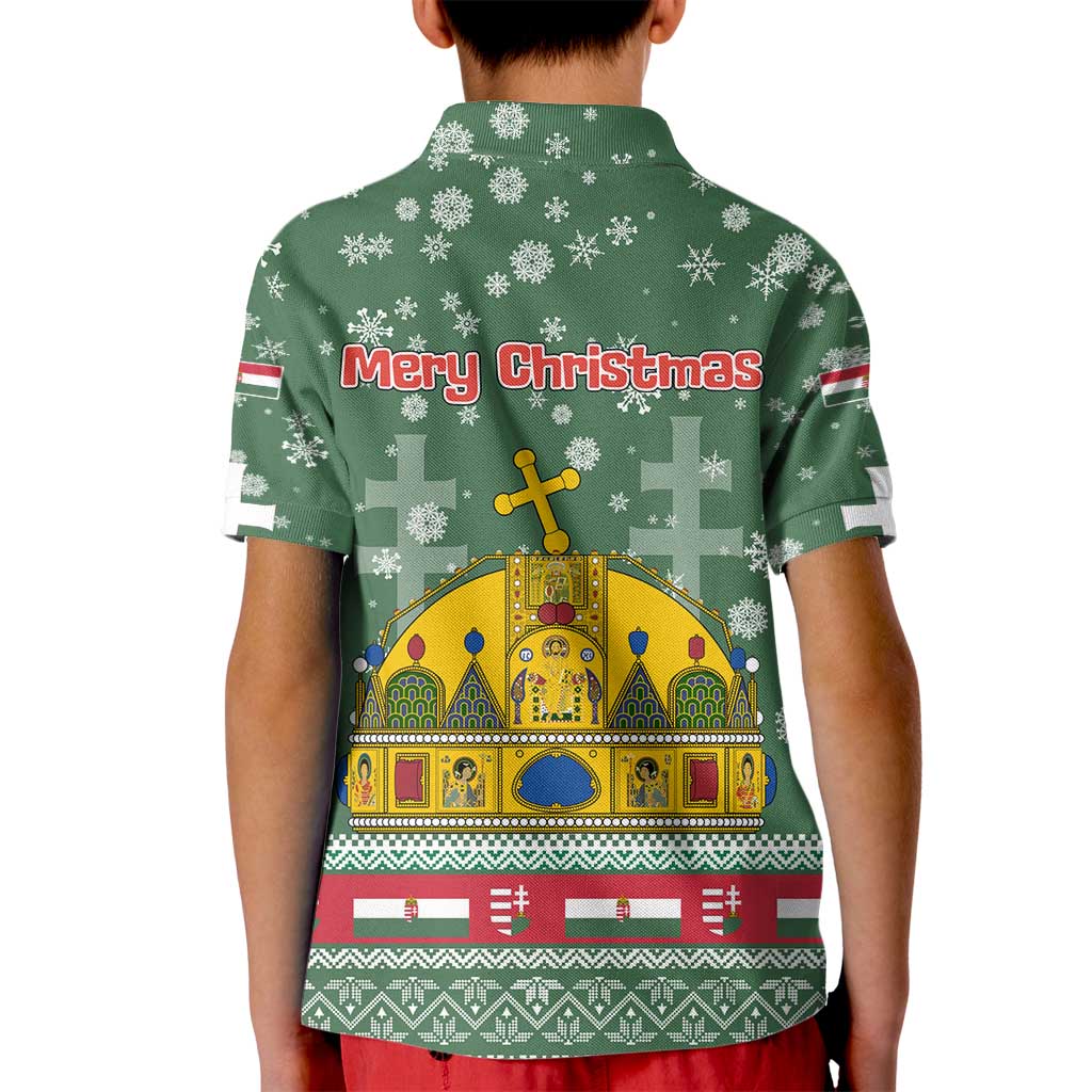 Hungary Christmas Kid Polo Shirt with Green Snowflake Pattern Santa Claus Motif - Wonder Print Shop