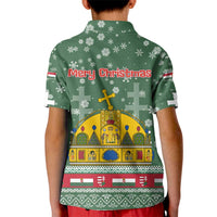 Hungary Christmas Kid Polo Shirt with Green Snowflake Pattern Santa Claus Motif - Wonder Print Shop
