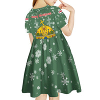 Hungary Christmas Kid Short Sleeve Dress with Green Snowflake Pattern Santa Claus Motif - Wonder Print Shop